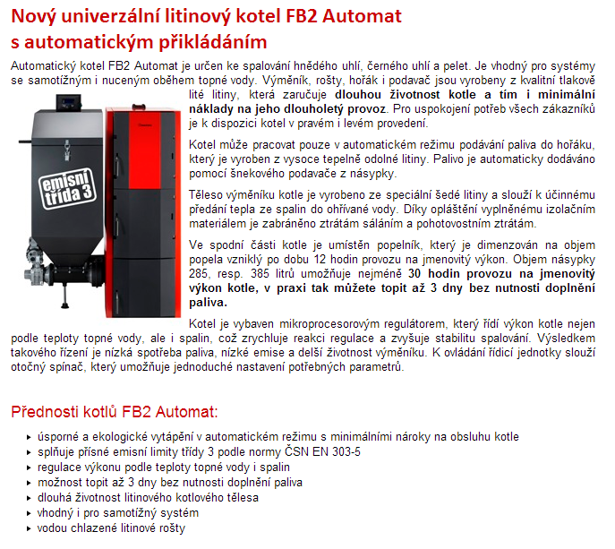 Univerzální litinový kotel FB2 Automat